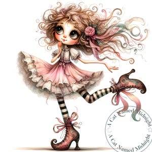 Quirky Victorian Girl Taking a Stroll Clipart 13 JPGs Whimsical Girls Clipart Images Quirky Girl Art Digital Download Printable Wall Art