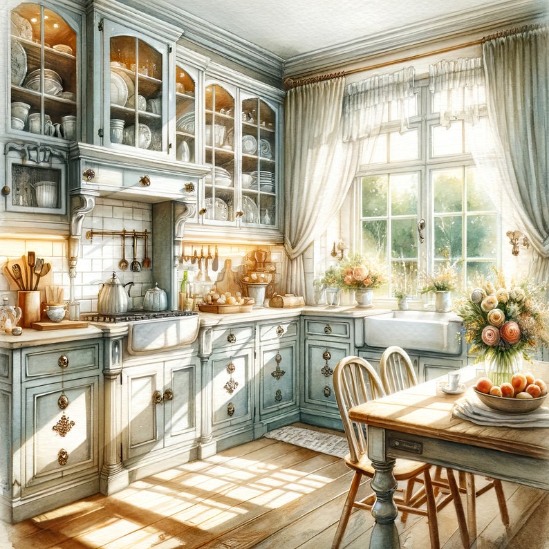 Watercolor Farmhouse Kitchen Clipart Watercolor Cottage Kitchen Clip Art Kitchen Watercolor Clipart Bundle Digital Download Images image 6