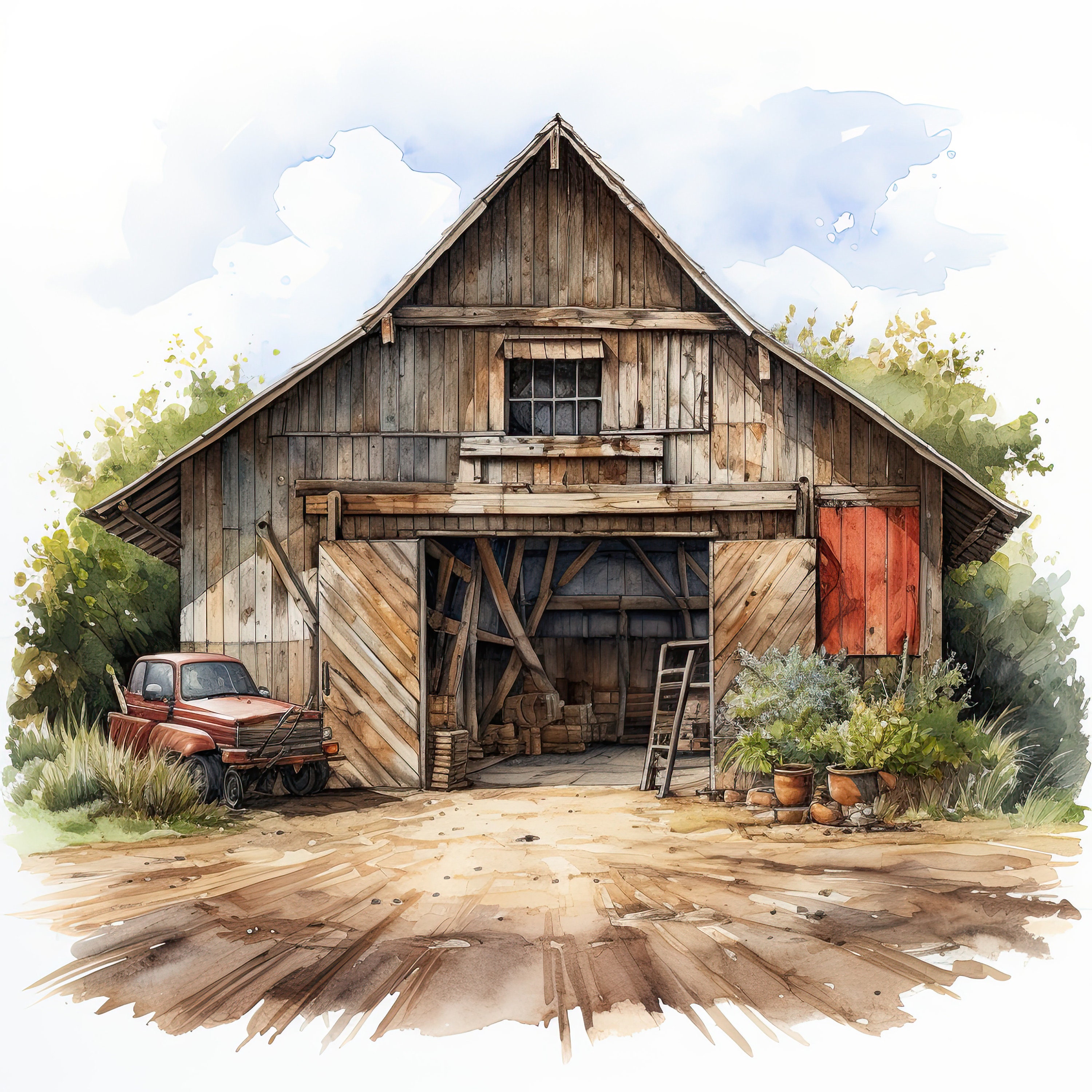 Watercolor Old Red Barn Clipart Bundle Vintage Clip Art Rustic Barn ...