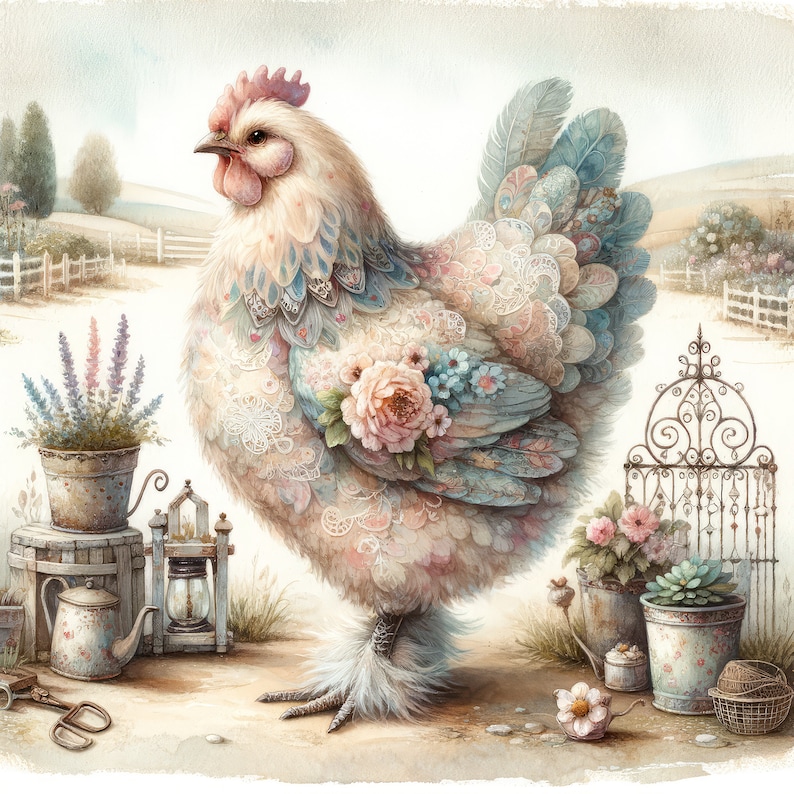 Watercolor Chicken Clipart Watercolor Rooster Clip Art Easter Farm Watercolor Clipart Bundle Shabby Chic Barnyard Digital Download Images image 10