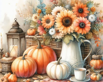 Pumpkins Clipart 10 Images Watercolor Shabby Chic Fall Clip Art Floral Autumn Pumpkins Clip Art Bundle Vintage Digital Download Art