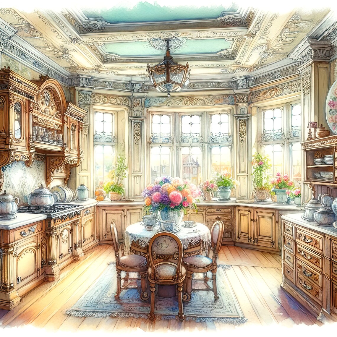 Watercolor Shabby Chic Victorian Kitchen Clipart Kitchen Vintage Clip ...