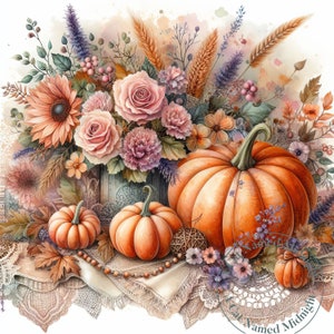 Pumpkins Clipart 10 Images Watercolor Shabby Chic Fall Clip Art Floral ...
