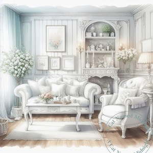 Watercolor Shabby Chic 10 White Living Room Clipart Vintage Clip Art Watercolor Clipart Bundle Digital Download Printable Wall Art