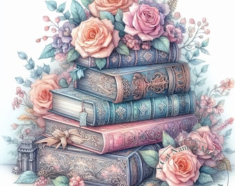 14 JPG Shabby Chic Libri Clipart Acquerello Libri Clip Art Bundle Libri Antichi Vintage Immagini Digitali Scaricabili Amante dei Libri Lettore
