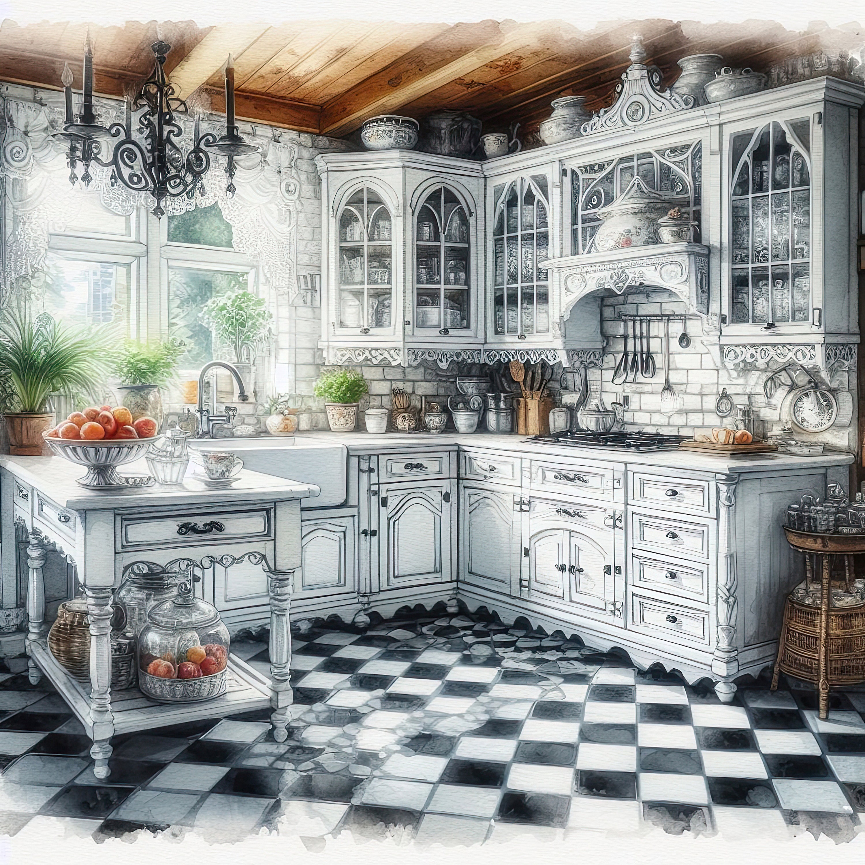 Watercolor Shabby Chic Kitchen Clipart French Kitchen Vintage Clip Art ...