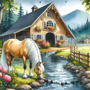10 Watercolor Barn and Horse Clipart Bundle Vintage Clip Art Rustic Images Farm Downloadable Printable Wall Art Junk Journal Scrapbook