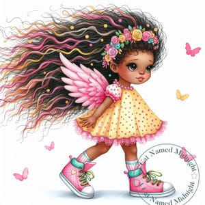 African American Quirky Girl Angels Clipart 11 High Quality JPGs Whimsical Watercolor Clipart Images Nursery Art Bundle Digital Download