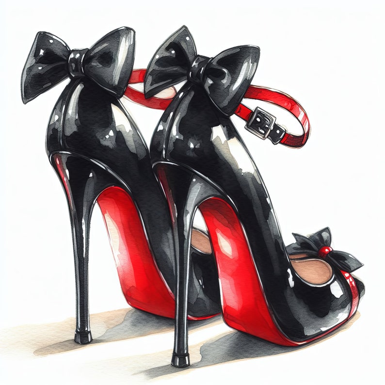 Watercolor High Heels Clipart Bundle Black and Red High Heels Clip Art ...