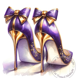Lila High Heels Clipart Bundle lila und Gold Stilettos Clip Art Damen Schuh Bilder Hochzeit Braut Brautjungfer Herunterladbare Aquarell