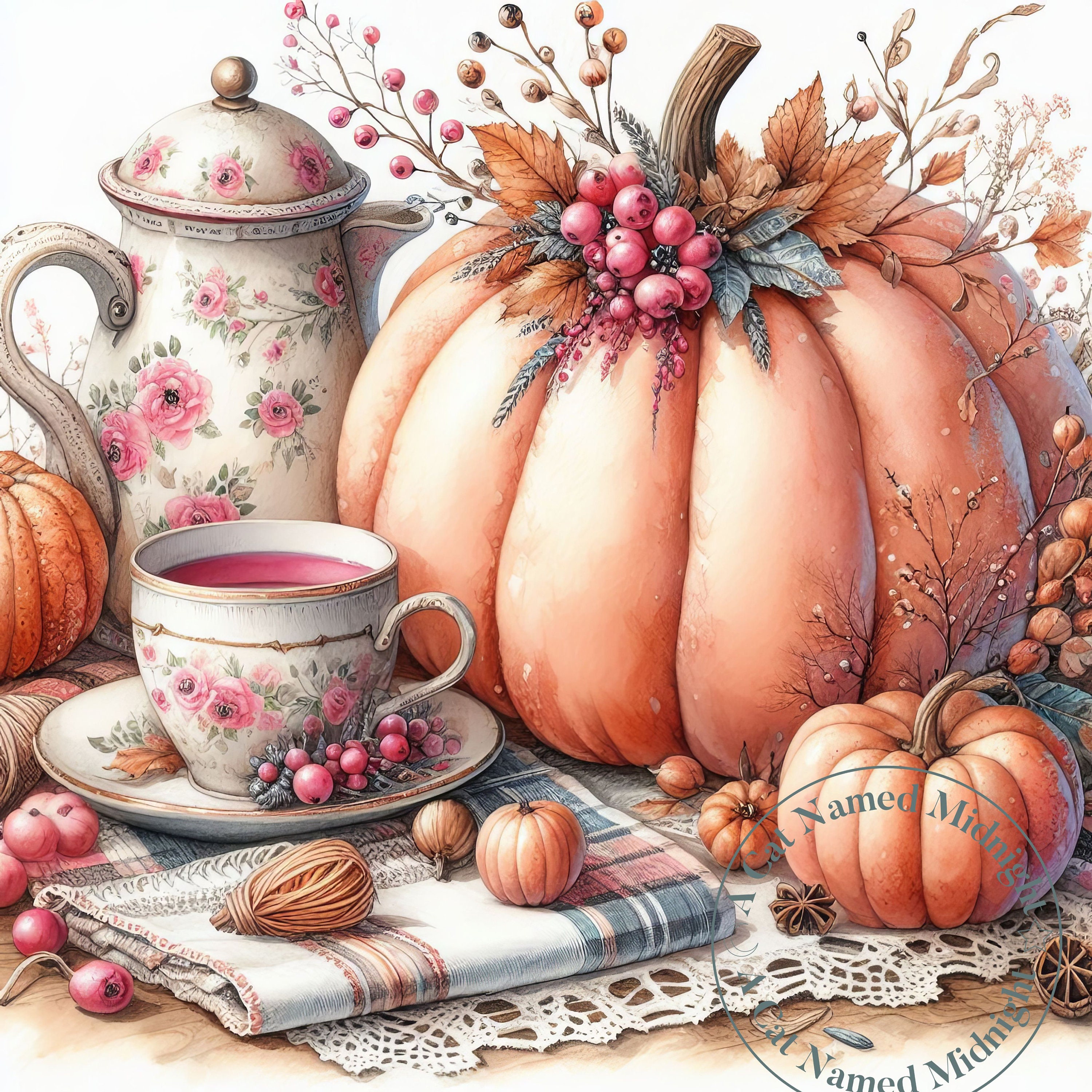 Watercolor Pumpkin Clipart 10 Images Shabby Chic Pumpkins Fall Floral ...