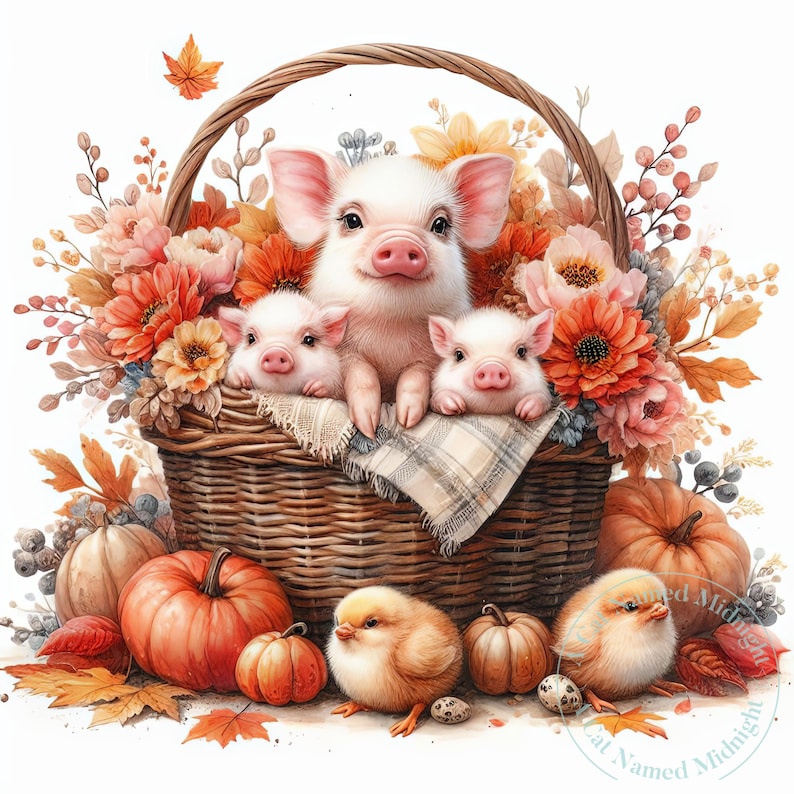 Cute Pigs Autumn Clipart 11 JPG Images Watercolor Piggie Clip Art ...