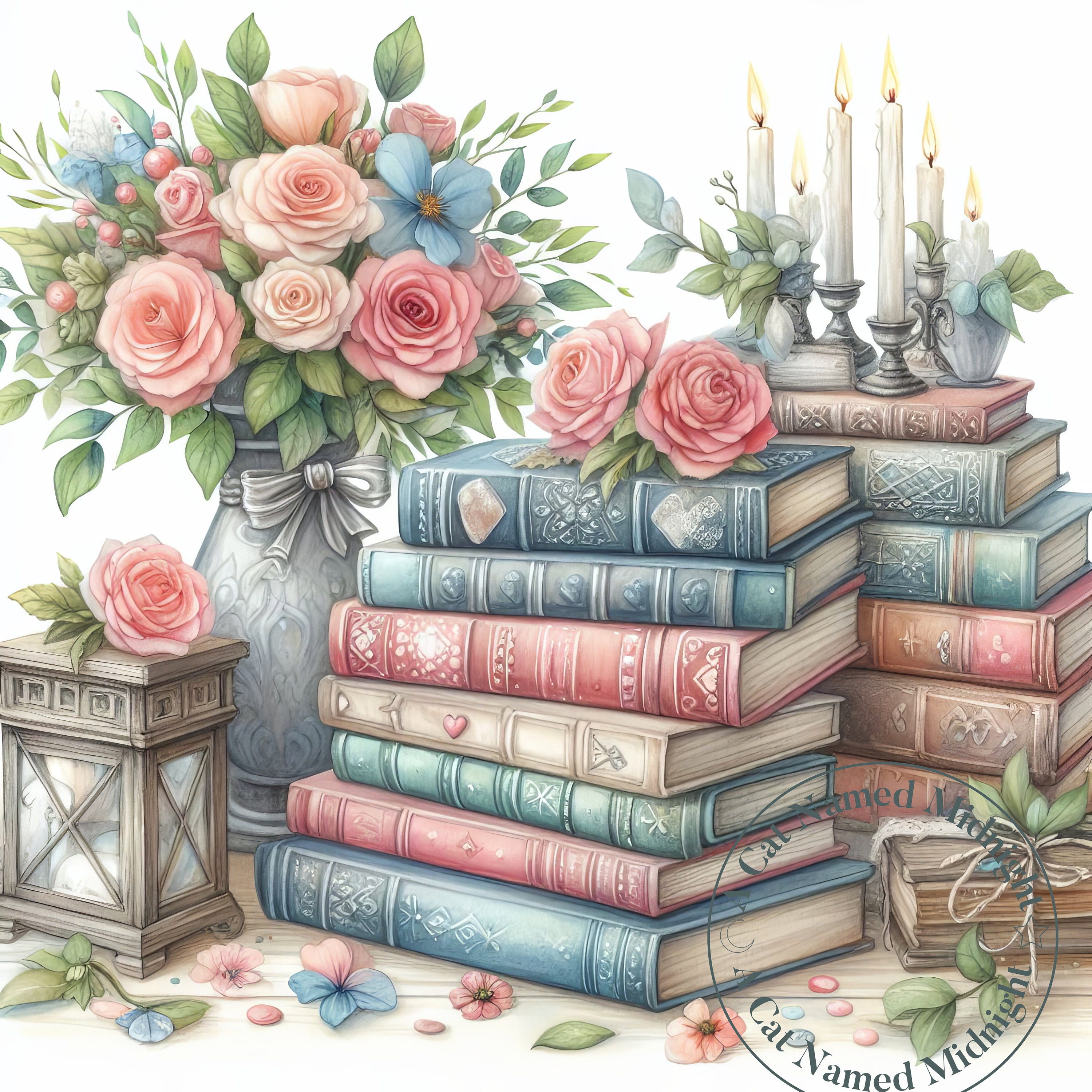 Shabby Chic Books Clipart 10 Images Watercolor Book Lover Clip Art ...