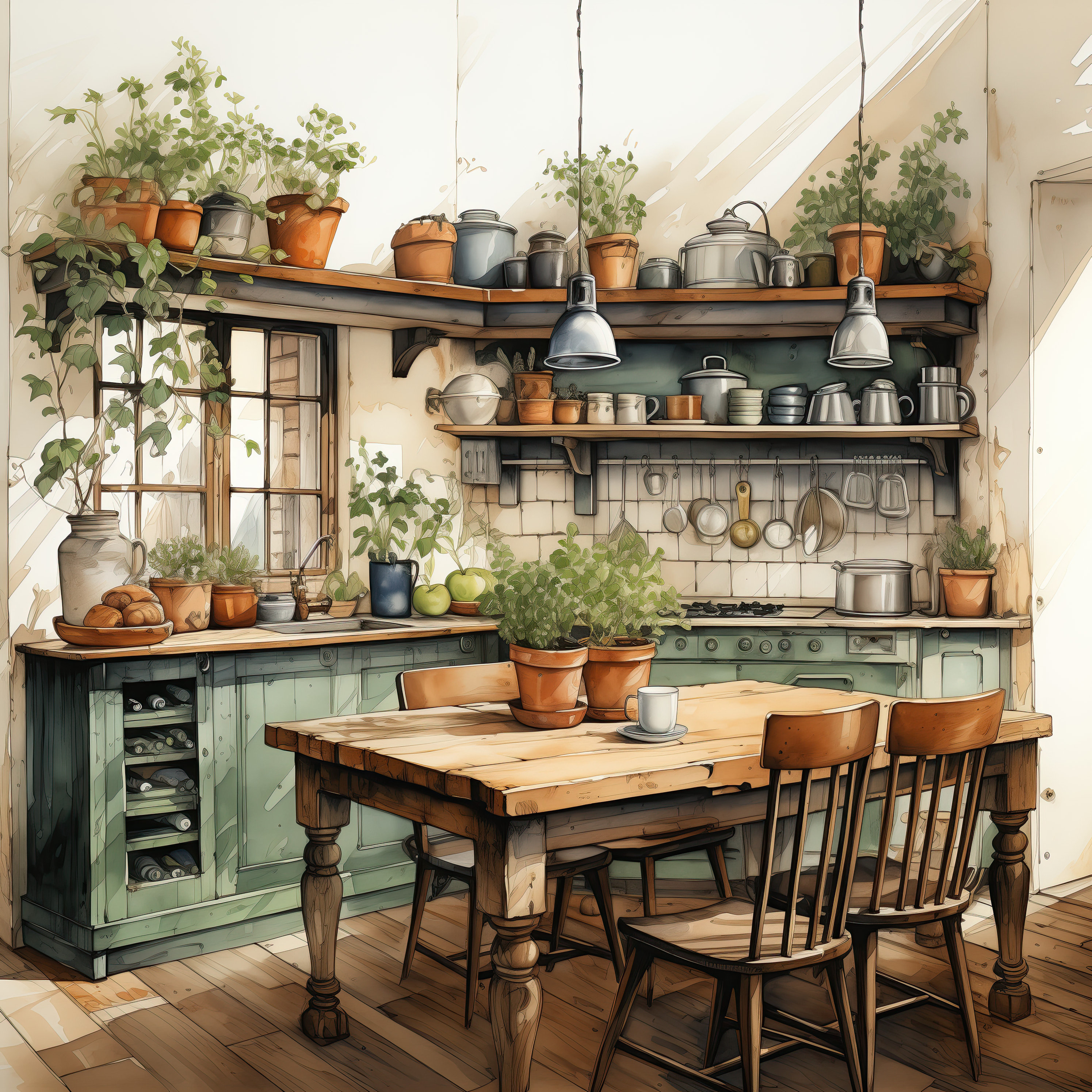 Watercolor Boho Kitchen Clipart Vintage Kitchen Clip Art Watercolor ...