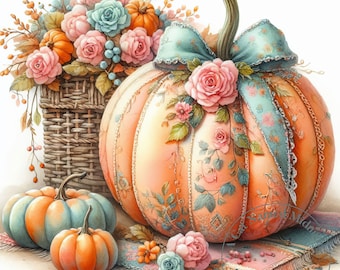 Watercolor Pumpkin Clipart 9 Images Shabby Chic Pumpkins Fall Floral Clip Art Floral Autumn Clip Art Bundle Digital Download Pumpkin Art