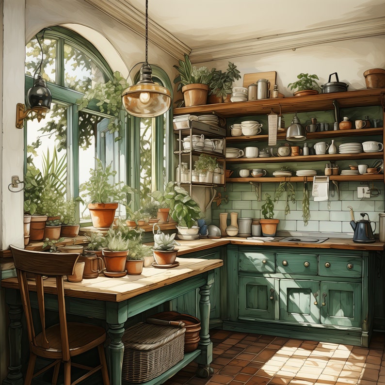 Watercolor Boho Kitchen Clipart Vintage Kitchen Clip Art Watercolor ...