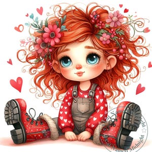 Cute Little Valentine Hearts Girls Clipart 12 JPGs Watercolor Clip Art Valentine Images Digital Download Printable