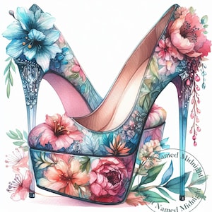 10 Floral High Heels Clipart Bundle Flower High Heels Clip Art Womens Shoe JPG Images Prom Quinceanera Downloadable Printable