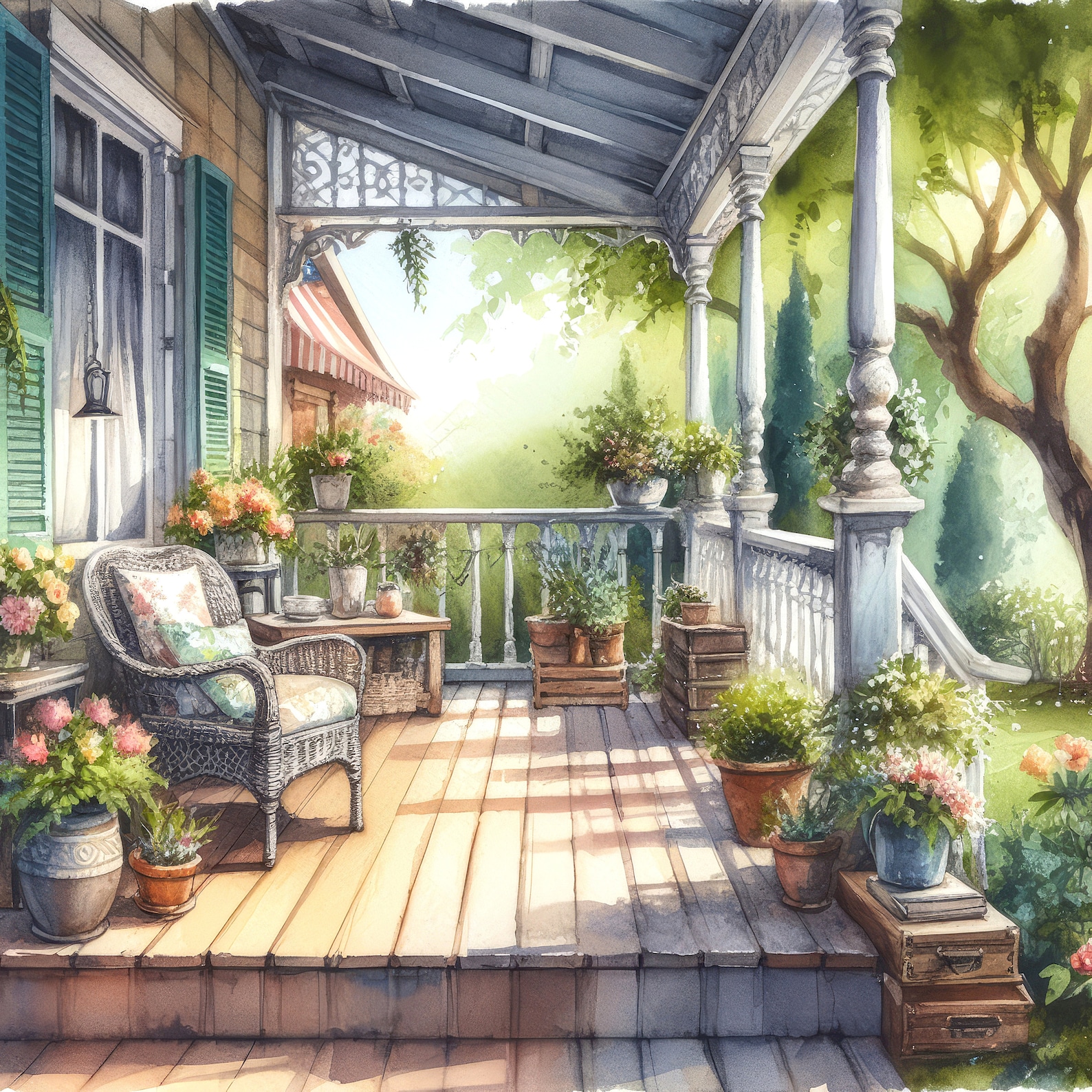Watercolor Porch Clipart Vintage Shabby Chic Back Porch Clip Art ...