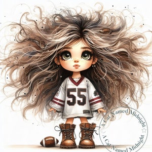 Imágenes prediseñadas de niña peculiar, 13 archivos JPG de alta calidad, imágenes prediseñadas de acuarela extravagantes, imágenes de niña futbolista, paquete de arte infantil, descarga digital, imprimible