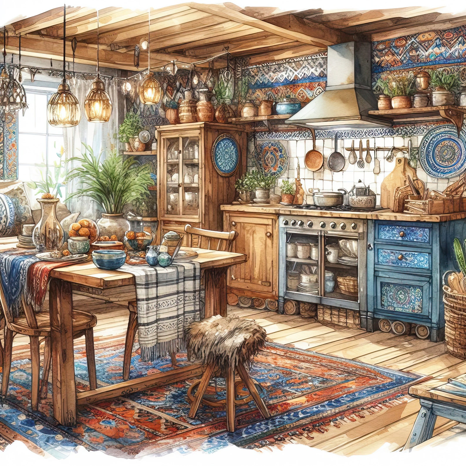 Watercolor Boho Kitchen Clipart Kitchen Vintage Clip Art Watercolor ...