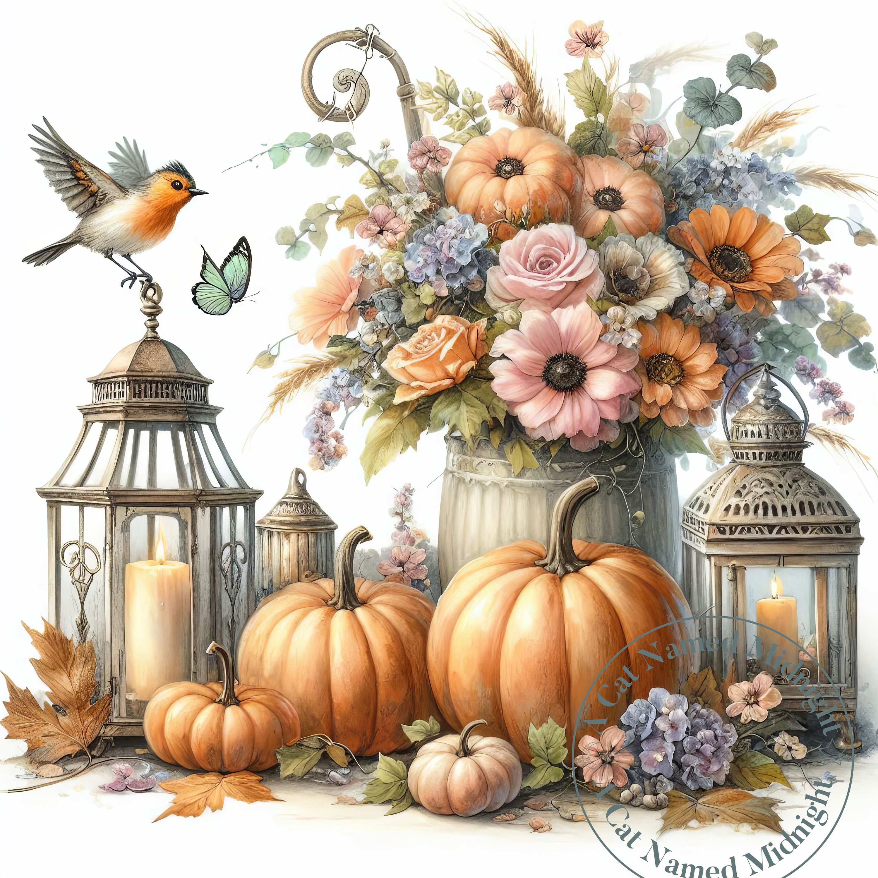 Pumpkins Clipart 12 Images Watercolor Shabby Chic Fall Clip Art Floral ...
