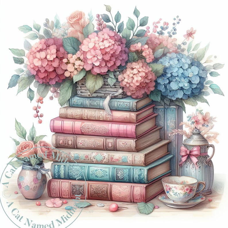 10 Shabby Chic Books Clipart Watercolor Book Lover Clip Art Watercolor ...