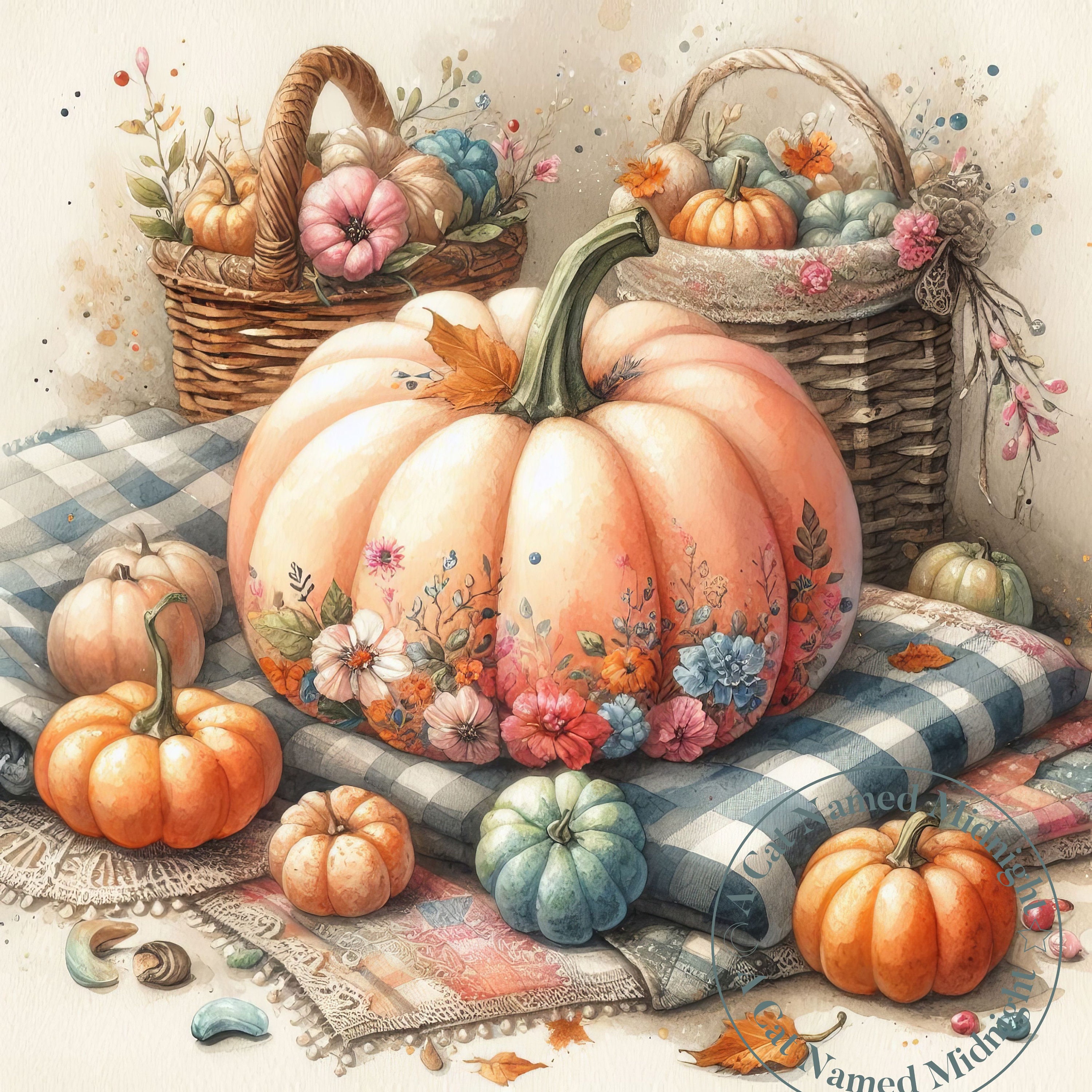 Watercolor Pumpkin Clipart 9 Images Shabby Chic Pumpkins Fall Floral ...
