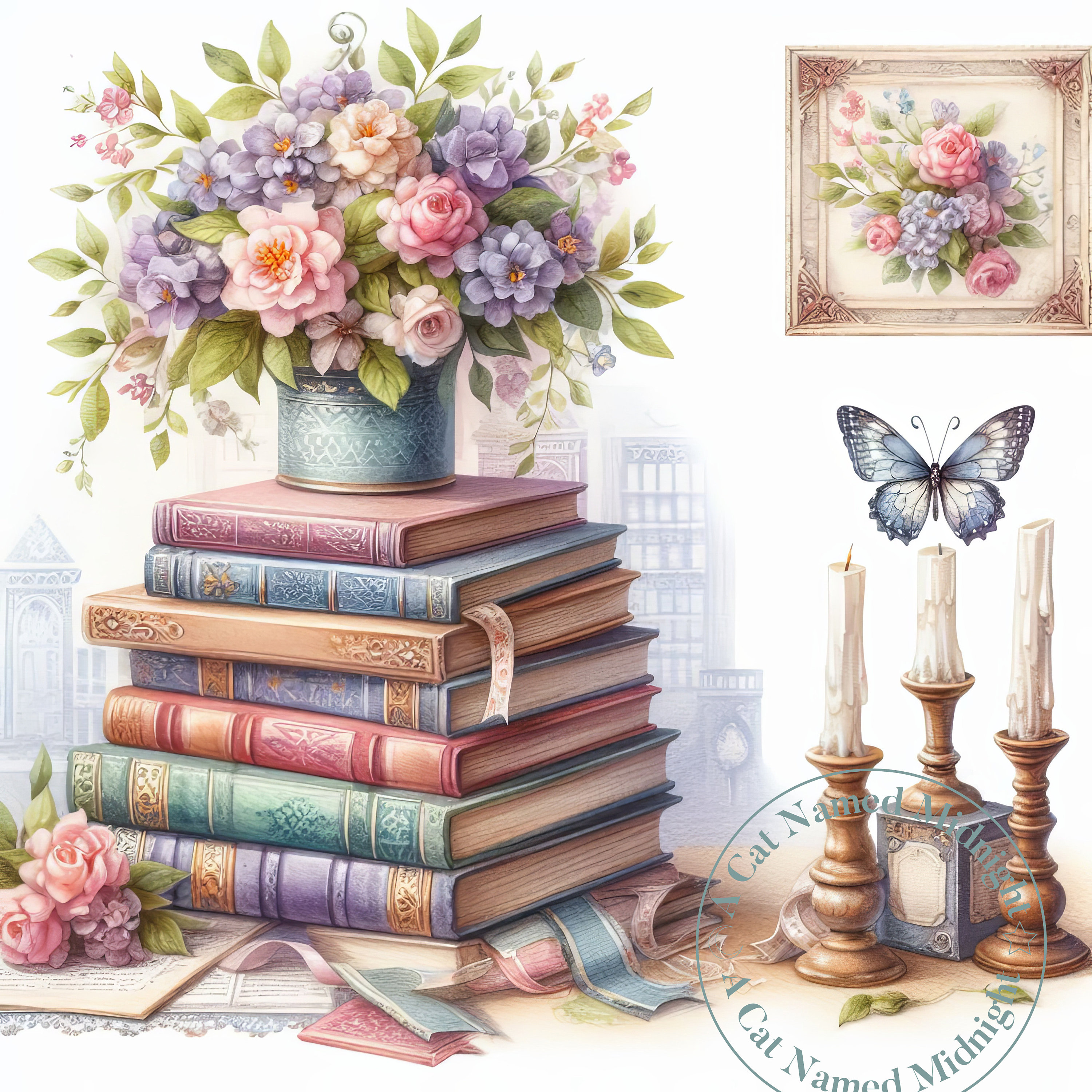 Shabby Chic Books Clipart 10 Images Watercolor Book Lover Clip Art ...
