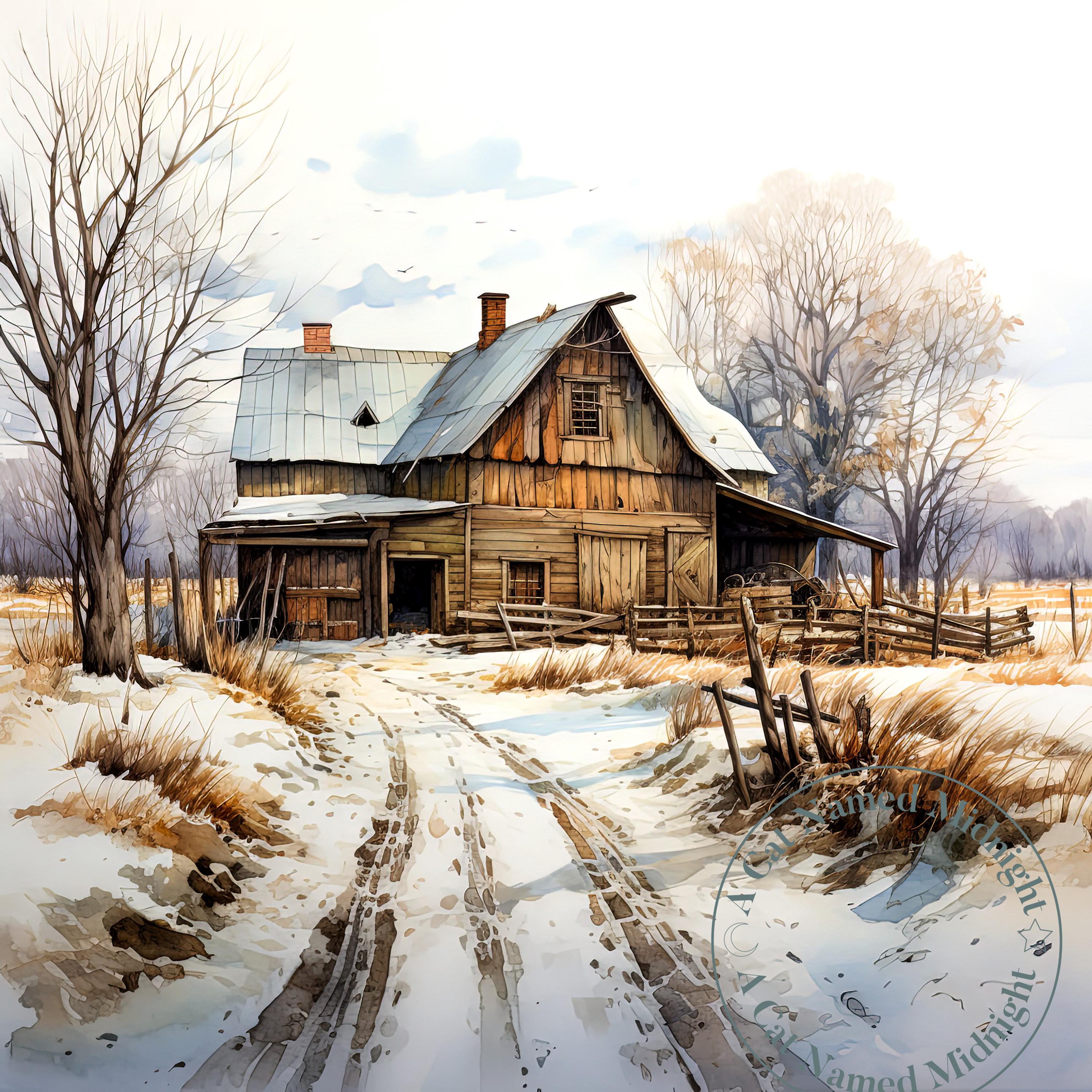 Old Rustic Barn in the Winter Clipart 11 JPG Bundle Vintage Clip Art ...
