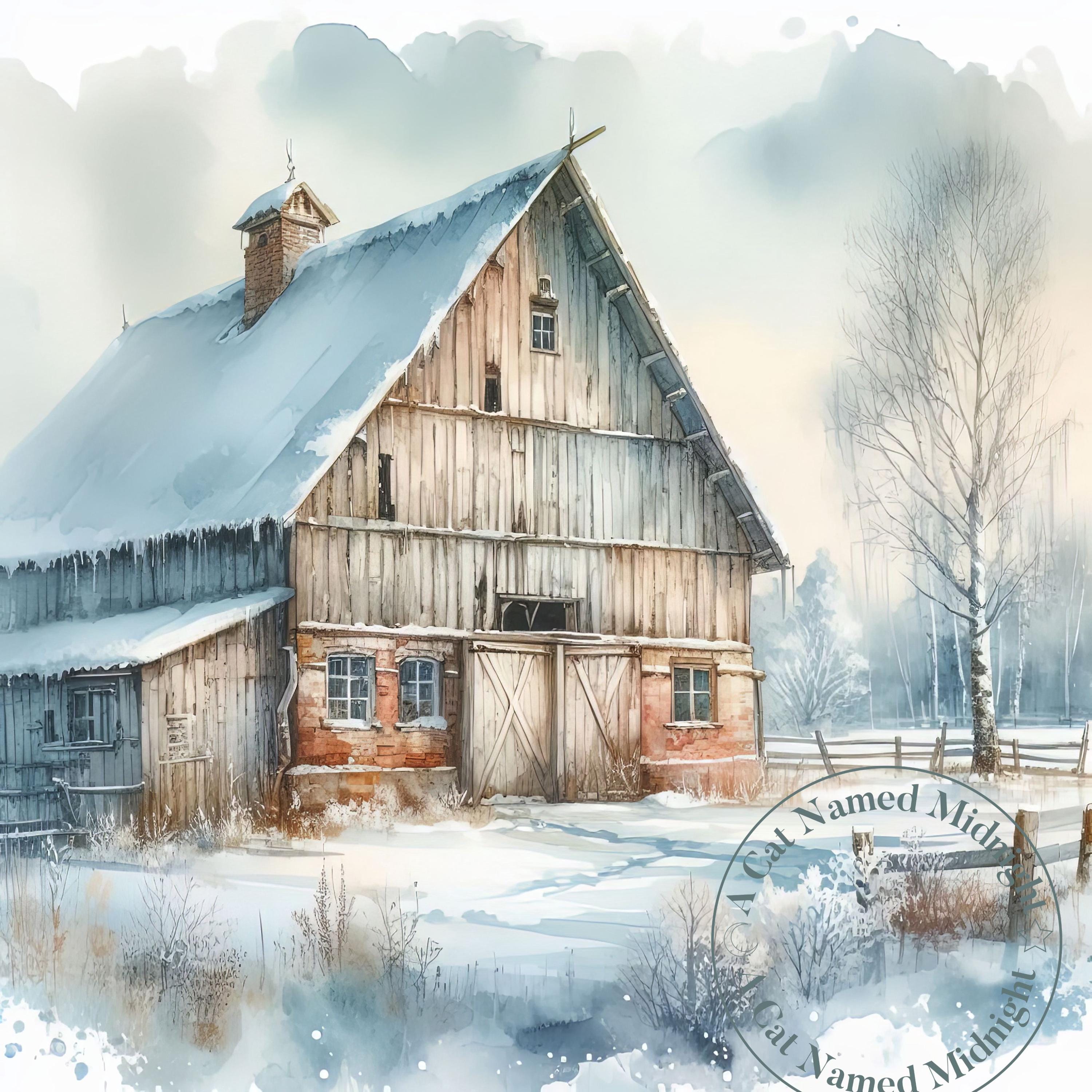 Old Rustic Barn in Winter Clipart 11 JPG Bundle Vintage Clip Art Barn ...