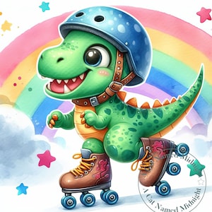 Cute Dinosaur Clipart for Kids 9 JPGs Dinosaurs Roller Skating Clip art for Children Dinosaur Bundle Digital Download Nursery Wall Art