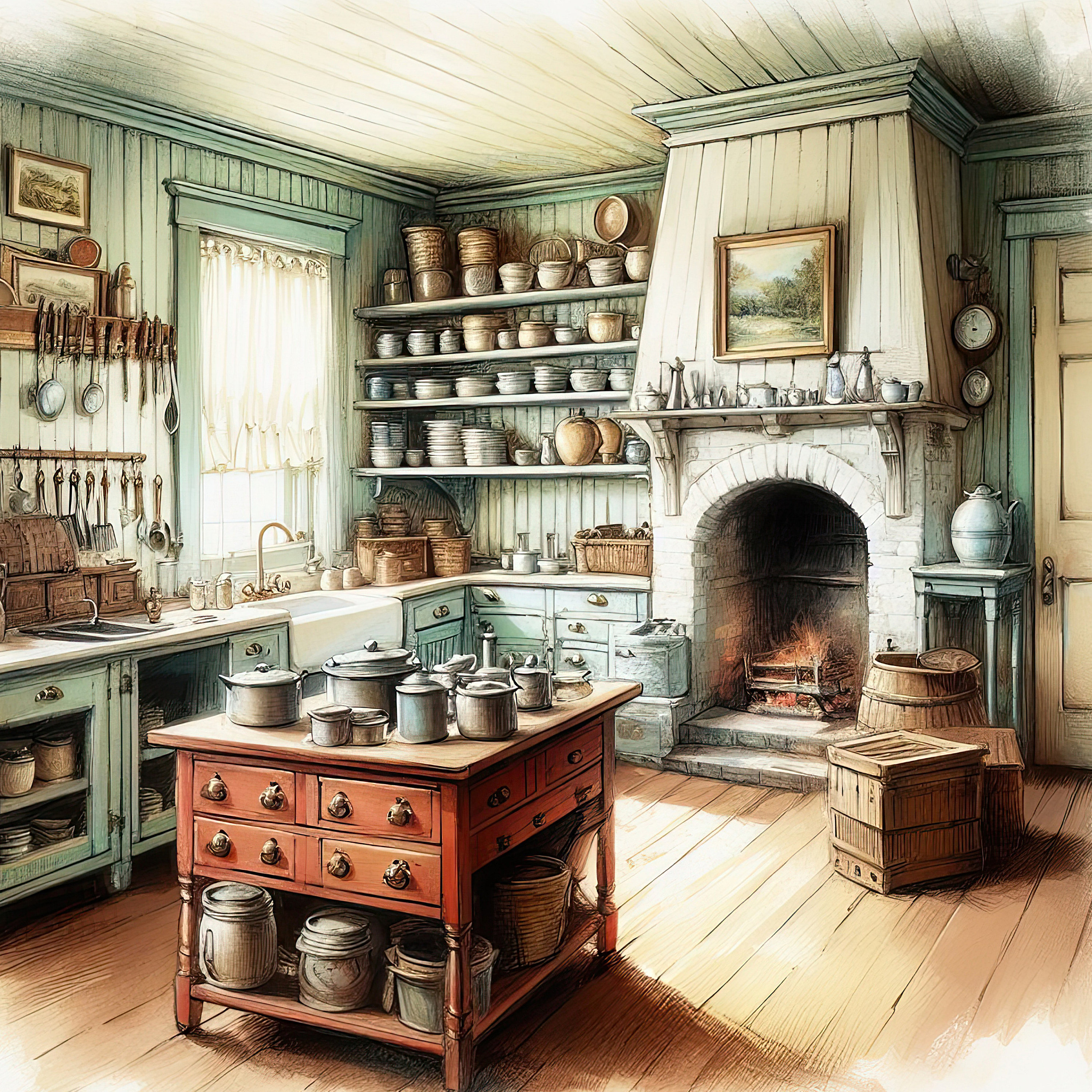 Watercolor Kitchen Clipart Vintage Kitchen Clip Art Watercolor Antique ...