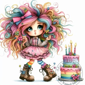 Quirky Girl Birthday Clipart 12 High Quality JPGs Set 2 Whimsical Watercolor Clip Art Images Girl's Room Art Digital Download Printable