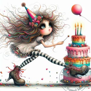 Clipart anniversaire fille originale 15 fichiers JPG de haute qualité ensemble 1 aquarelle lunatique Clip Art Images Art de la chambre de la fille en téléchargement numérique imprimable