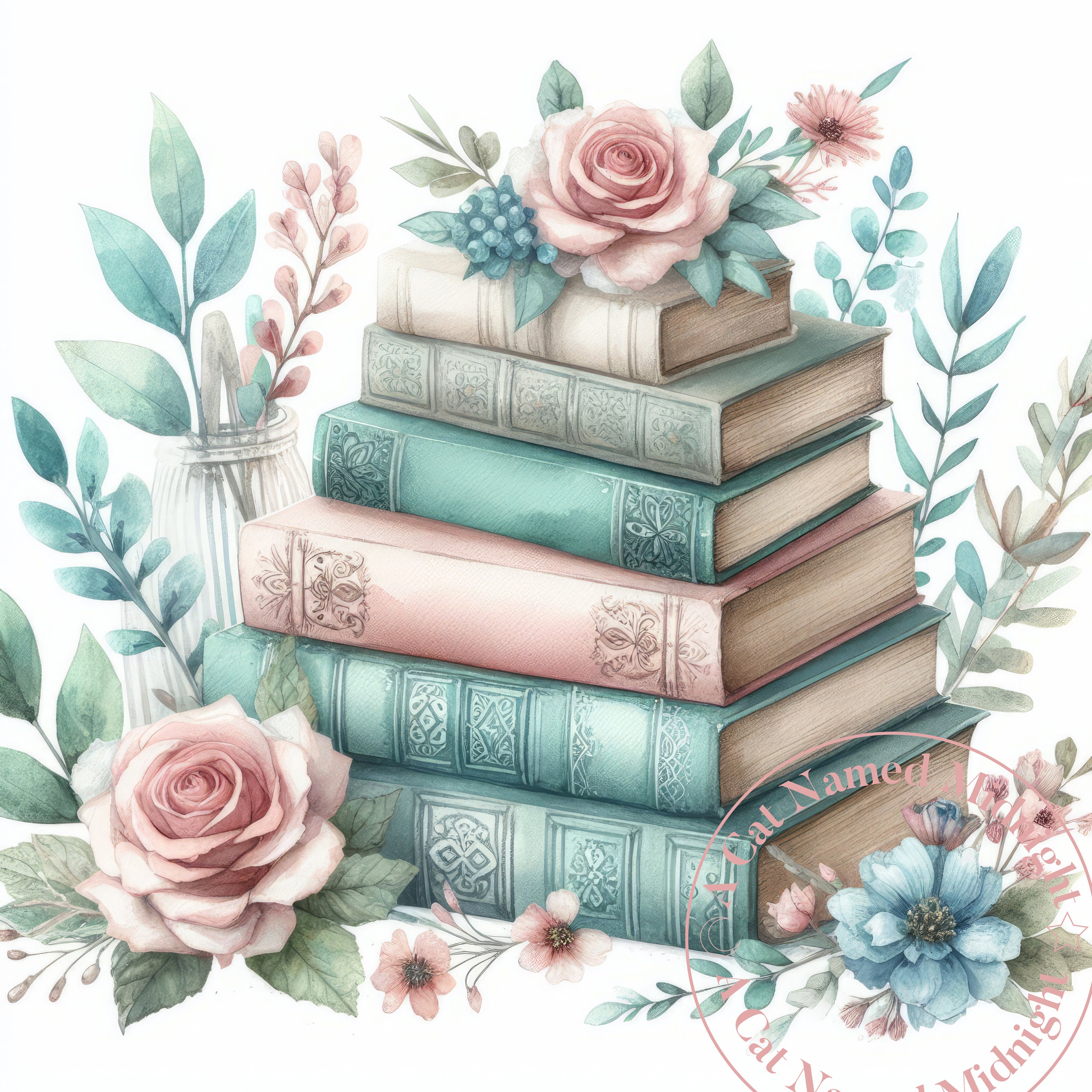 Shabby Chic Books Clipart 10 Images Watercolor Book Lover Clip Art ...