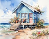 Watercolor Jamaican Beach House Clipart, 13 JPG Images | Printable Wall Art (Digital Download)