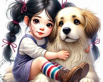 Cute Girl and Her Dog Clipart 11 JPG Images