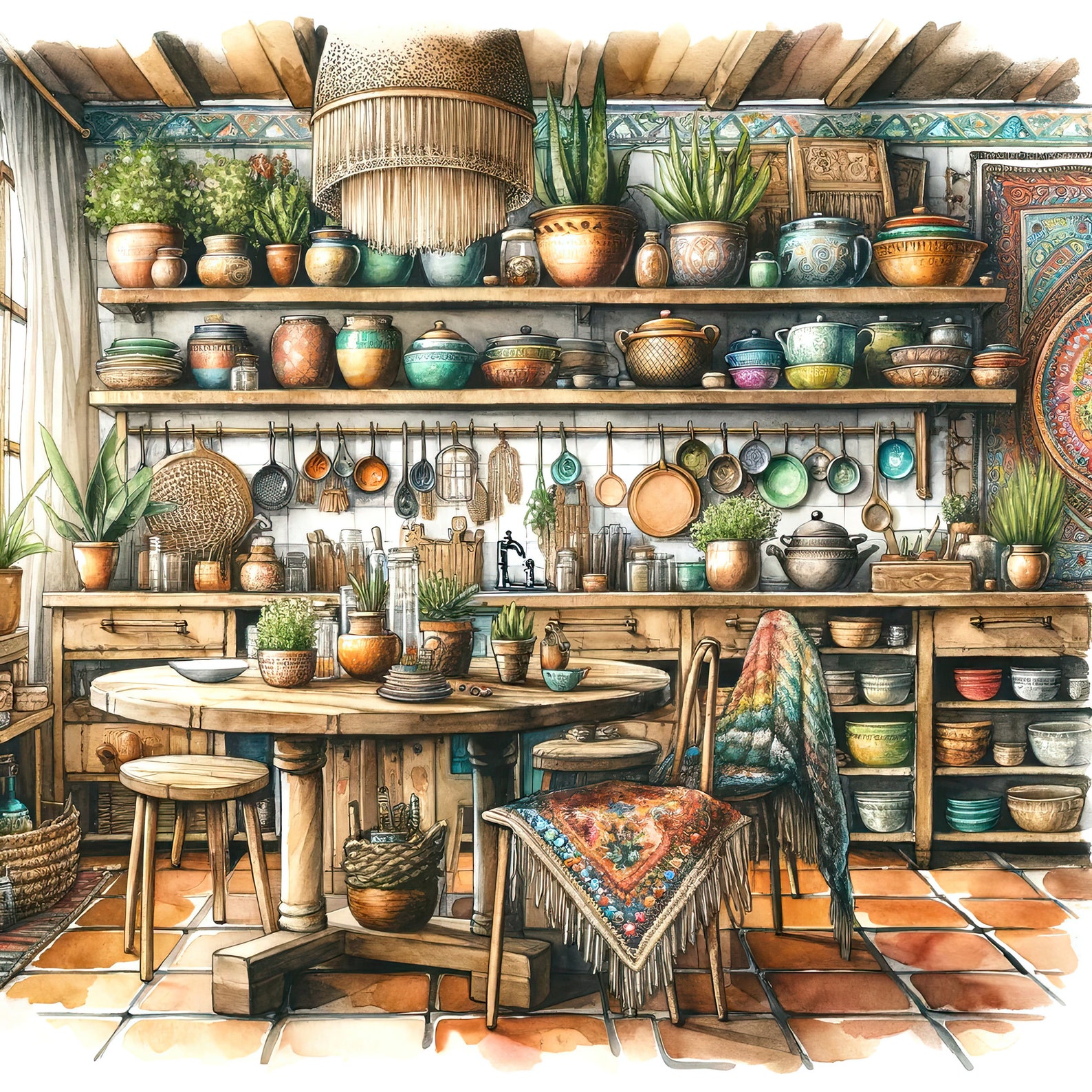 Watercolor Boho Kitchen Clipart Kitchen Vintage Clip Art Watercolor ...