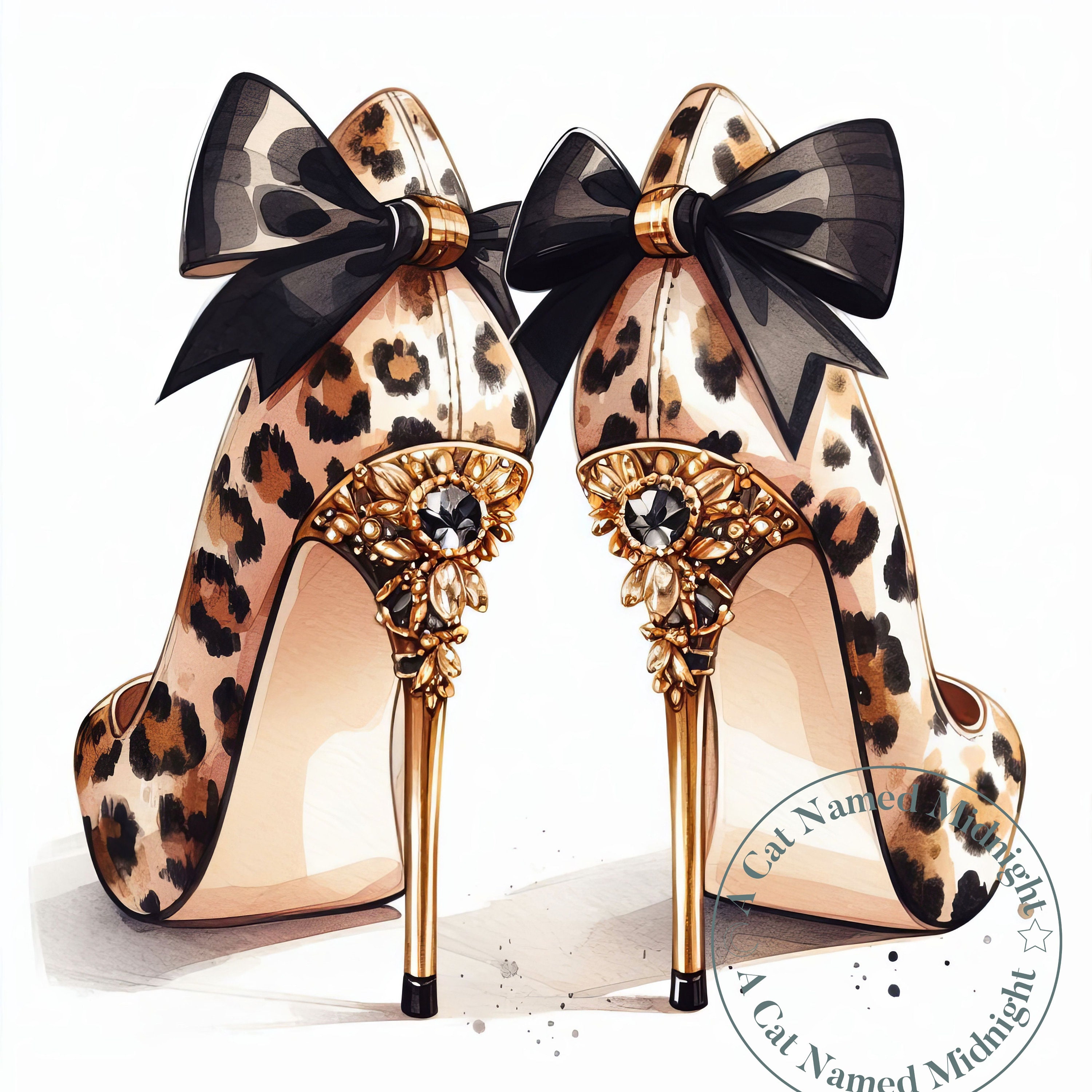 12 Leopard Print High Heels Clipart Bundle Digital Watercolor High Heels Clip Art Womens Shoe Images Quiceanerra Prom Downloadable
