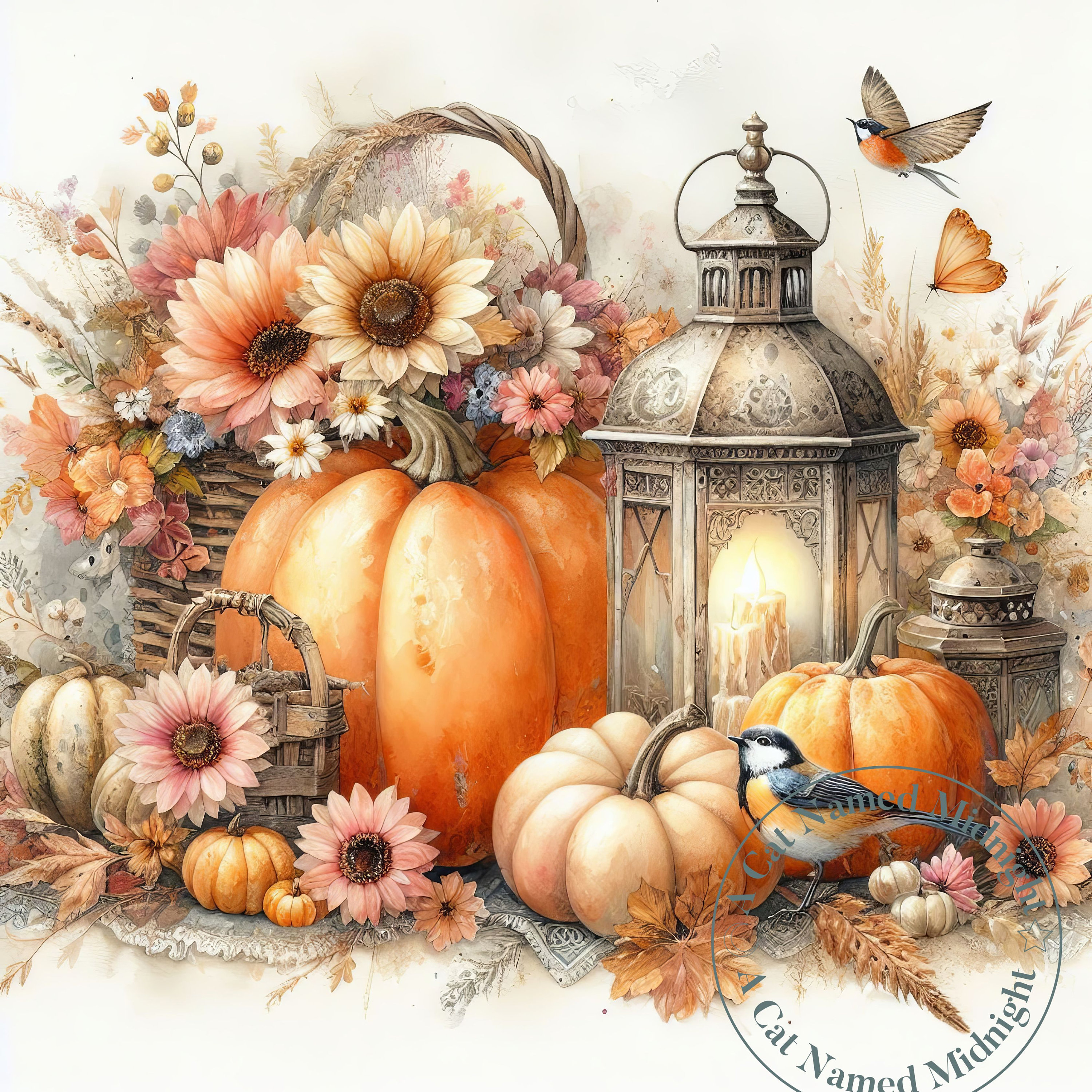 Pumpkins Clipart 12 Images Watercolor Shabby Chic Fall Clip Art Floral ...
