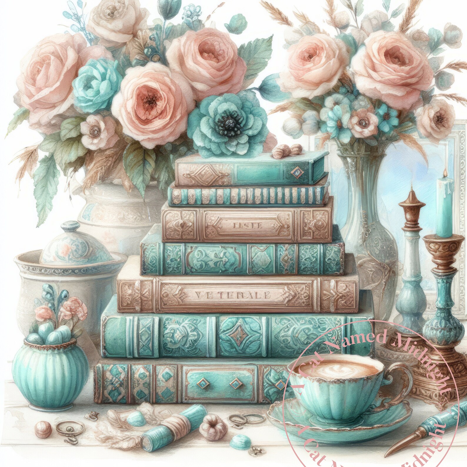 Shabby Chic Books Clipart 10 Images Watercolor Book Lover Clip Art ...