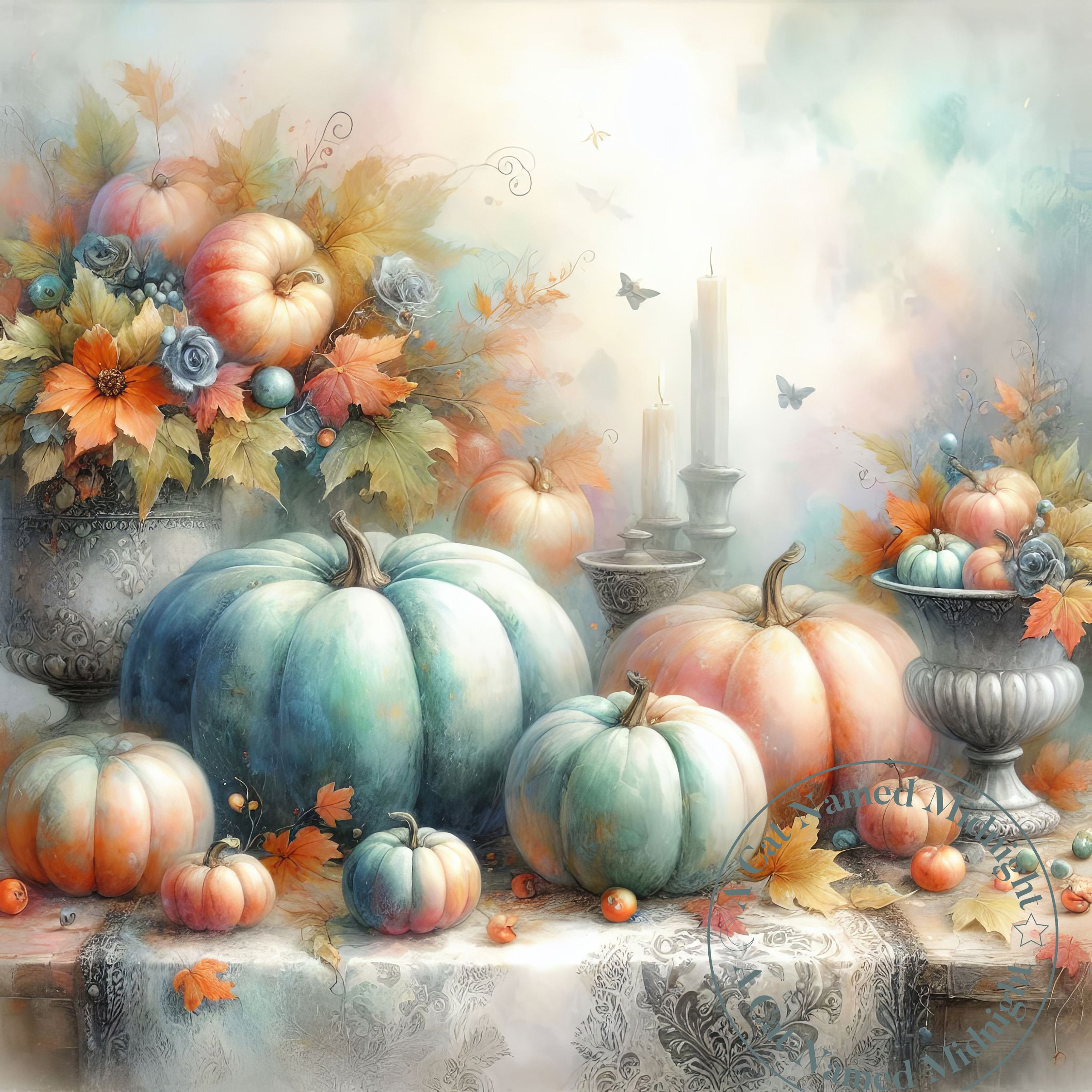 Pumpkins Clipart 10 Images Watercolor Shabby Chic Fall Clip Art Floral ...