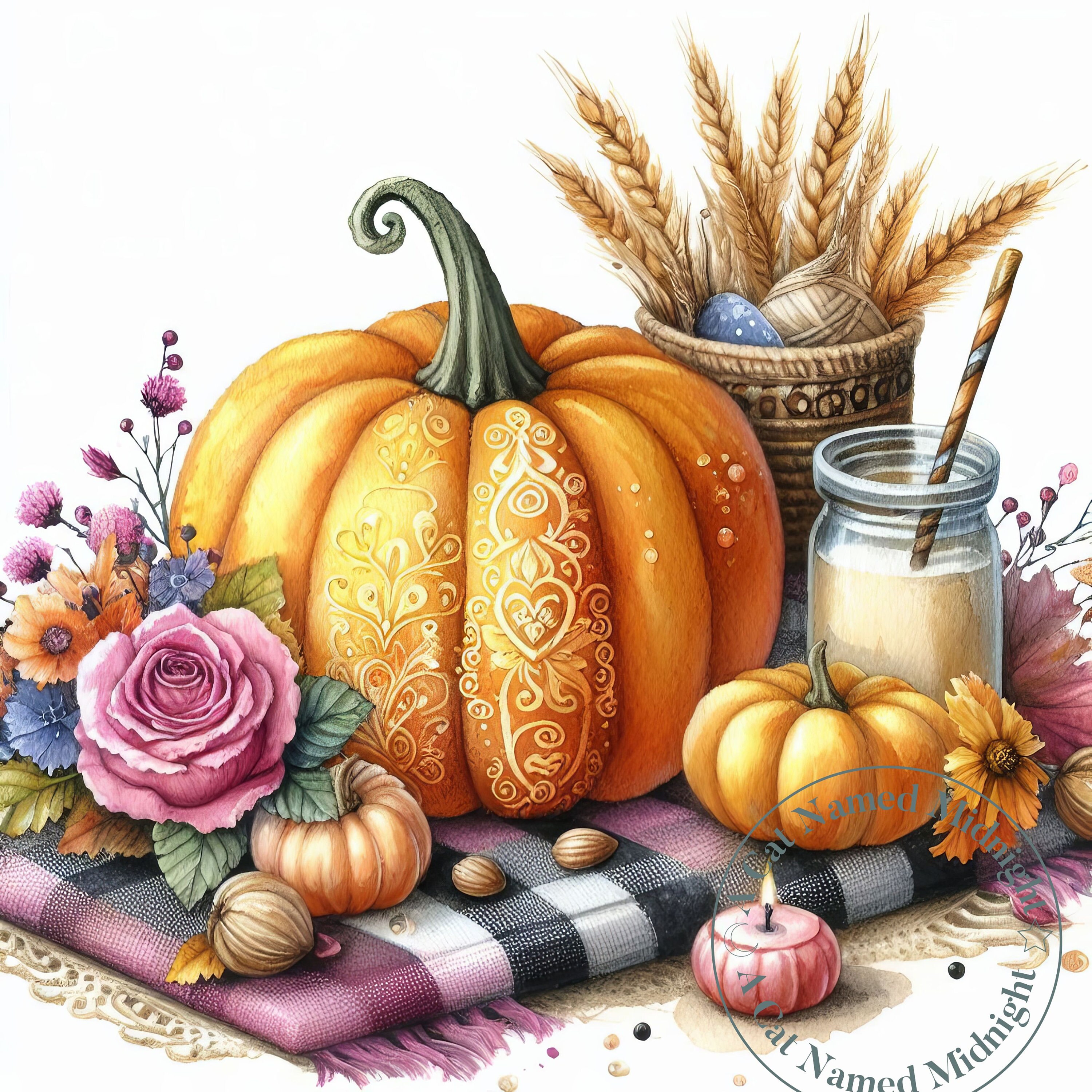 Watercolor Pumpkin Clipart 10 Images Shabby Chic Pumpkins Fall Floral ...