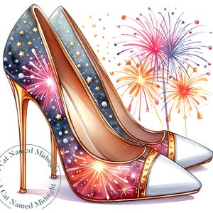 Fourth of July High Heels Clip Art 14 Watercolor Fireworks High Heels Clipart Womens Shoe Images Party High Heels Downloadable Printable