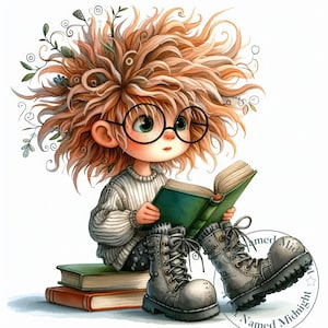 Eigenzinnige jongen leest een boek Clipart 13 hoge kwaliteit JPGs grillige aquarel clipartafbeeldingen jongenskamer bundel digitale download afdrukbare