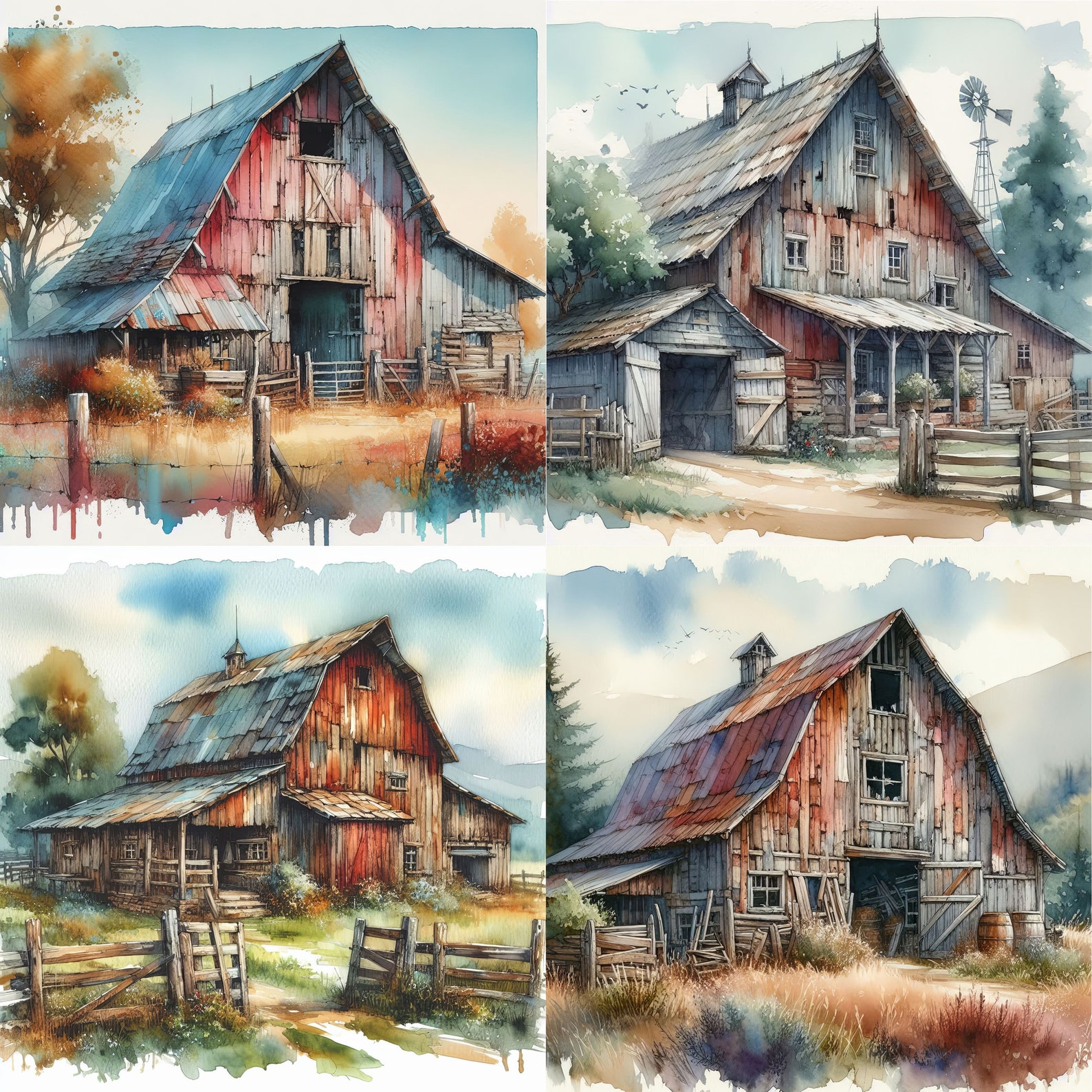 Retro Rustic Graphics 16 Old Barn Clipart Bundle Vintage Clip Art Rustic Barn Images ...
