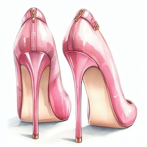 Aquarell High Heels Clipart Bundle Rosa High Heels Clip Art Damen Schuh Bilder Hochzeit Braut Brautjungfer Herunterladbare druckbare Wandkunst