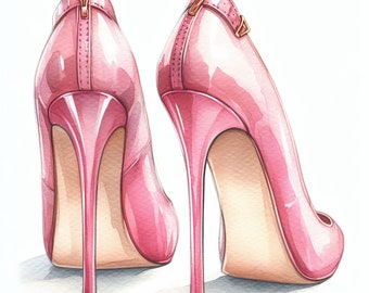 Pacchetto Clipart tacchi alti dell'acquerello ClipArt di tacchi alti rosa Scarpe da donna immagini Matrimonio nuziale damigella d'onore scaricabile stampabile Wall Art