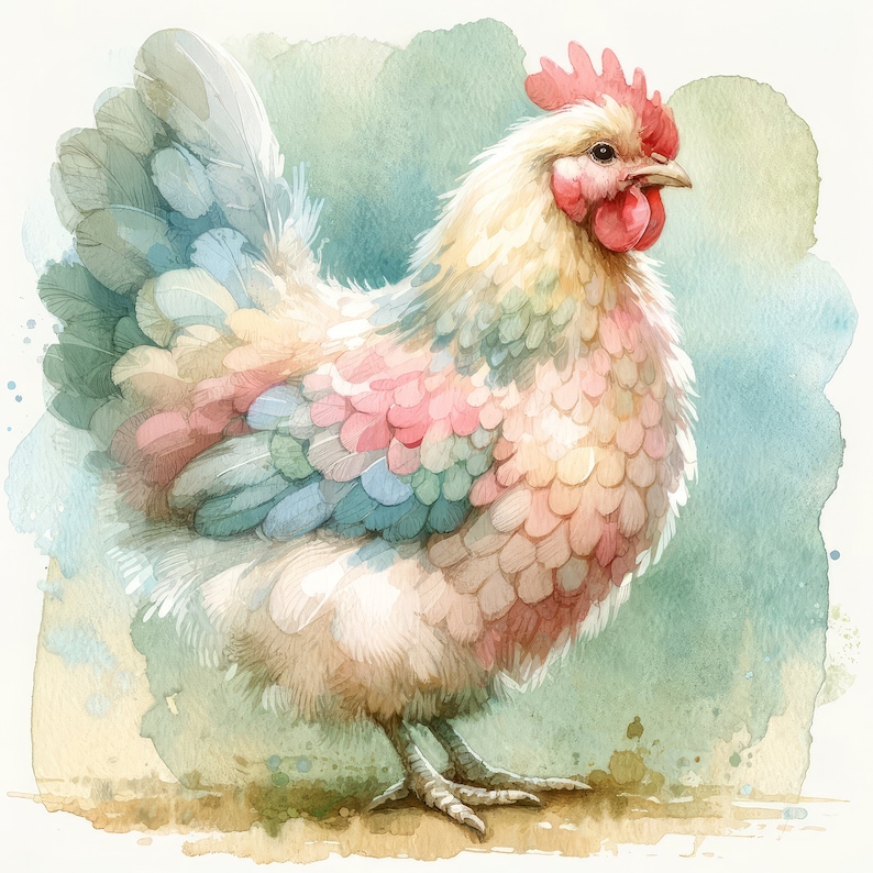 Watercolor Chicken Clipart Watercolor Rooster Clip Art Easter Farm Watercolor Clipart Bundle Shabby Chic Barnyard Digital Download Images image 1